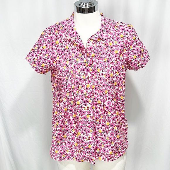 J. Crew Pink & White Short Sleeve Floral Button Down XS - Picture 1 of 10